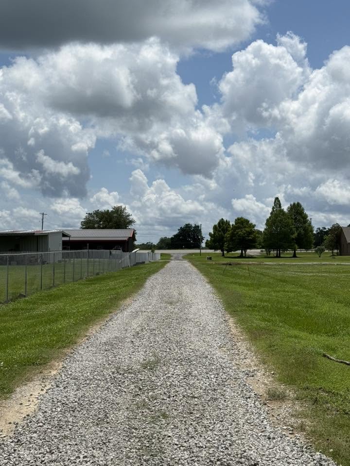 Freshly graded gravel driveway